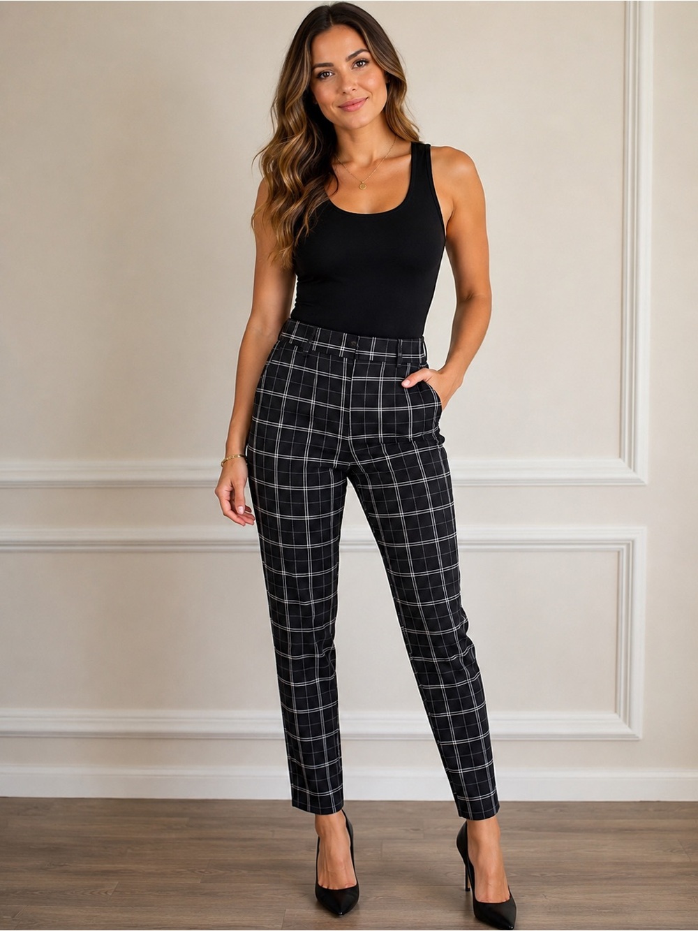 GAP Black Windowpane Plaid Ankle Pants Women’s Size 4 Career Stretch